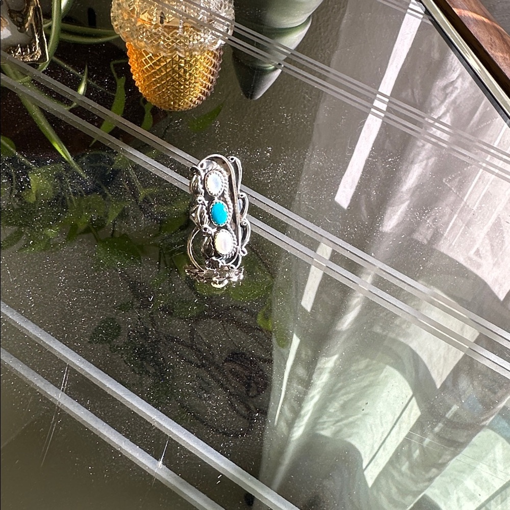Sterling silver moonstone and turquoise ring. 5 3/4 - 6